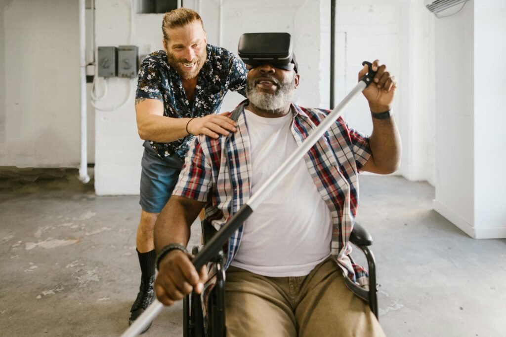 A person wearing a VR headset in a clinical therapy setting. The most transformative force reshaping mental health is artificial intelligence. The global AI in Mental Health Market — valued at USD $0.92 billion in 2023 — is projected to reach USD $14.89 billion by 2033, growing at a compound annual growth rate of 32.1%. This extraordinary expansion reflects a fundamental reimagining of how mental health support can be delivered at global scale. AI systems are now capable of detecting subtle changes in communication patterns — the pace of speech, the selection of words, micro-variations in emotional tone — that may signal the early development of depression, anxiety, or psychosis long before a human clinician might notice. This capability for early-warning detection could be transformative in low-income regions where the ratio of psychiatrists to population can be as catastrophic as one doctor per two million people.